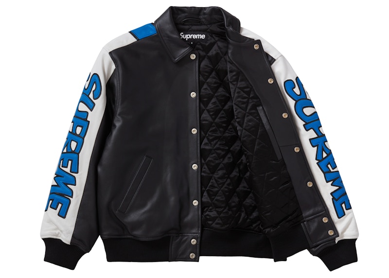 Order Supreme x 藍精靈 黑色皮革棒球夾克