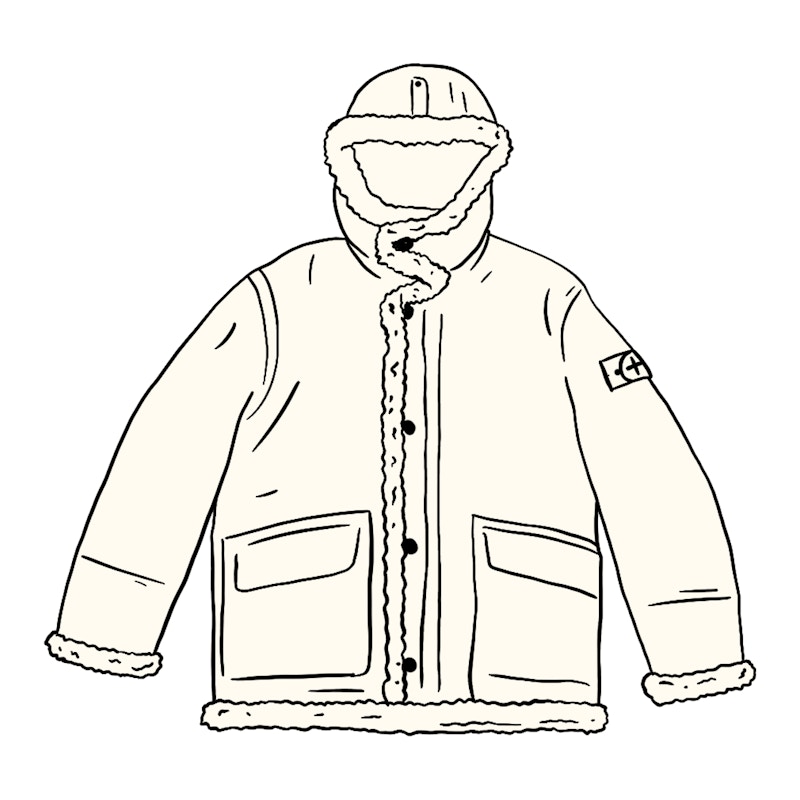 Supreme x Stone Island Hand Painted Hooded Shearling Jacket White