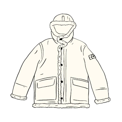 Supreme Stone Island Hand Painted Hooded Shearling Jacket White