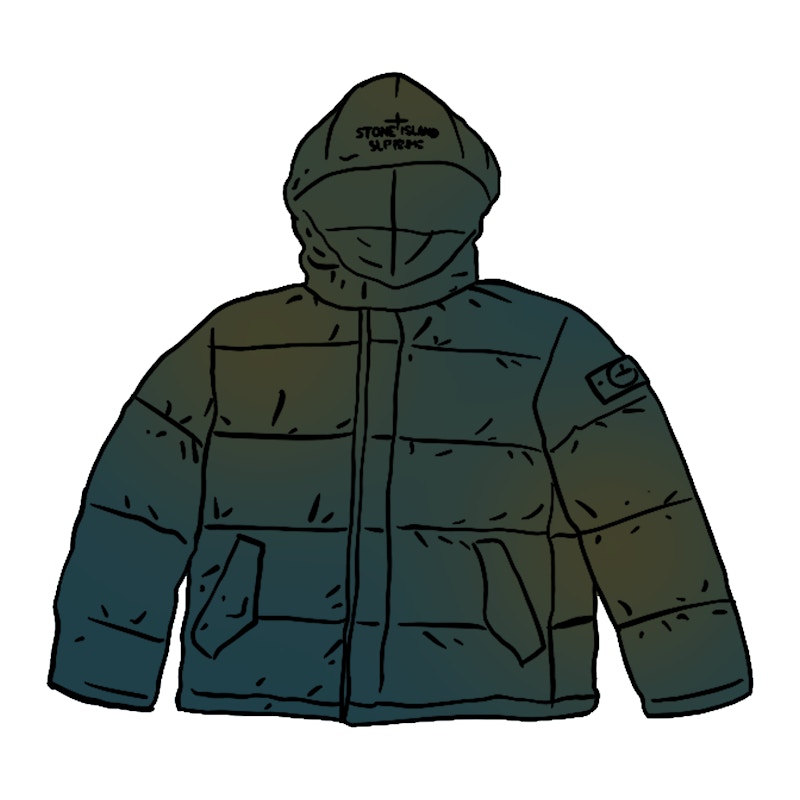 Supreme x Stone Island Painted Camo Crinkle Down Jacket Dark Teal