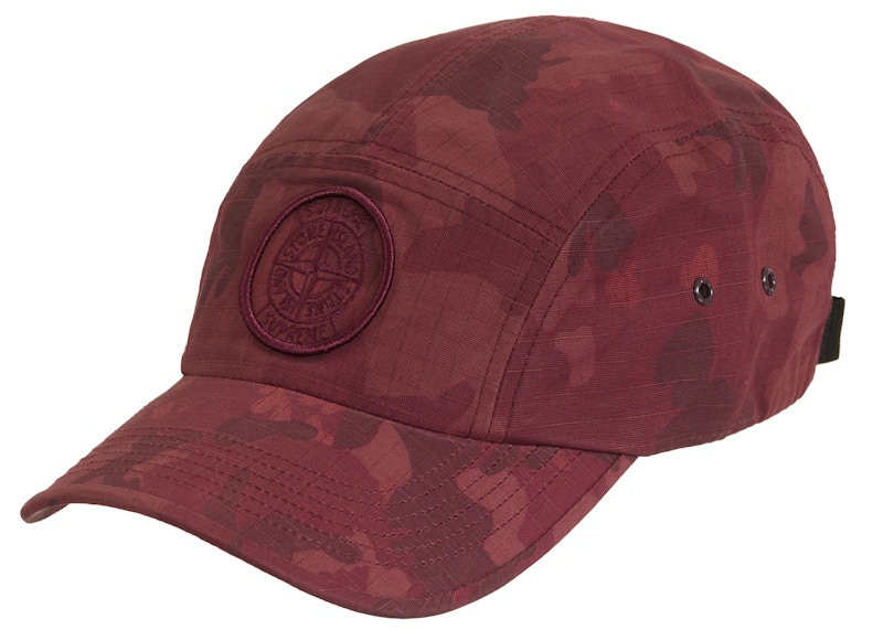 Supreme x Stone Island Reactive Ice Camo Ripstop Camp Cap Red