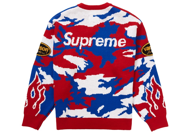 Order Supreme x Vanson 皮衣红色迷彩毛衣