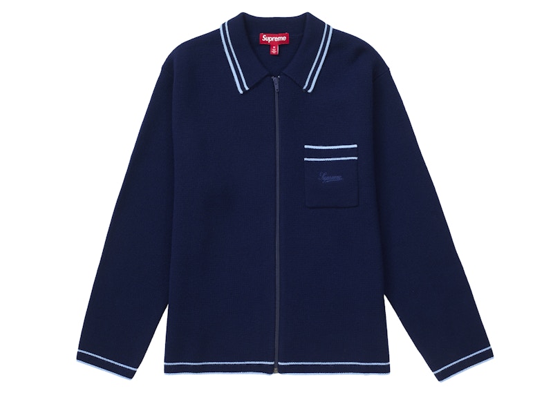 Supreme Zip Up Polo Sweater Navy