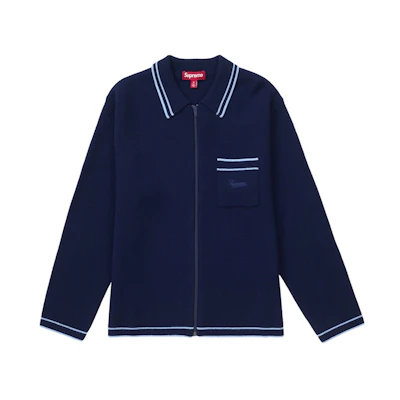 Supreme Zip Up Polo Sweater Navy