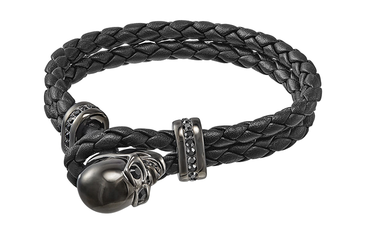 Swarovski  Black Braided Leather Skull Bracelet. 5217218