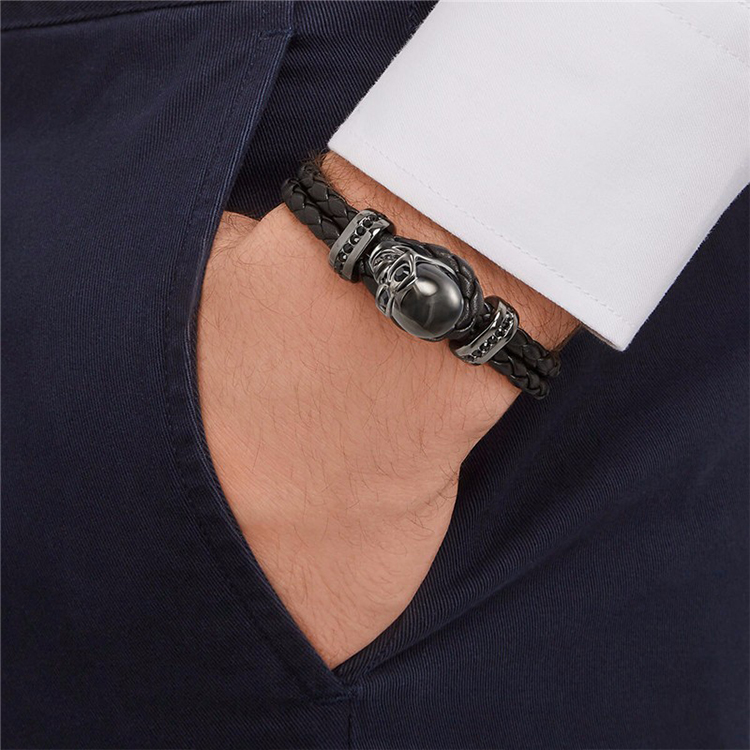 Lookbook 施華洛世奇黑色編織皮革骷髏手鍊 5217218