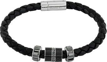Swarovski Black Leather Beaded Bracelet with Faux Crystal for Men. 5185336&5159648 Swarovski Black Leather Beaded Bracelet with Faux Crystal for Men. 5185336&5159648
