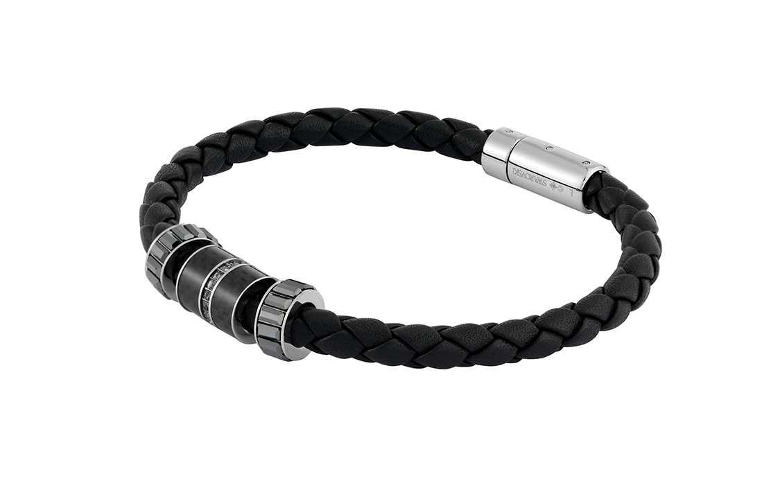 Order Pulsera Negra de Cuero Swarovski con Cuentas y Cristales para Hombre. 5185336&5159648