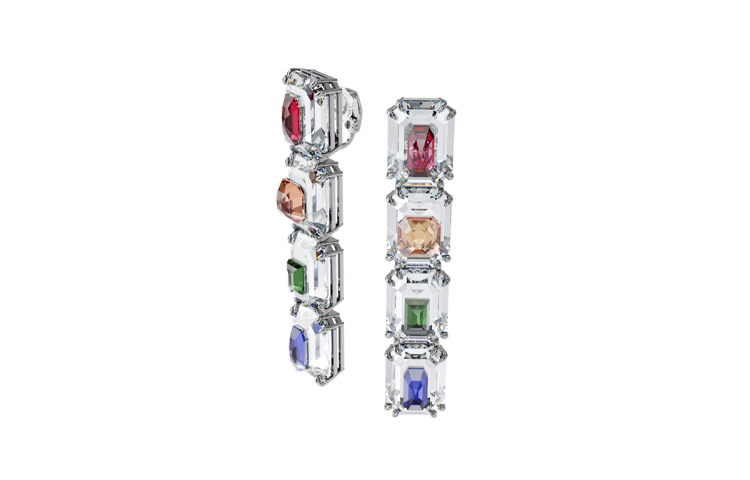 Swarovski Chroma Oversized Crystal Rhodium-Plated Clip-On Earrings Rainbow. 5600628