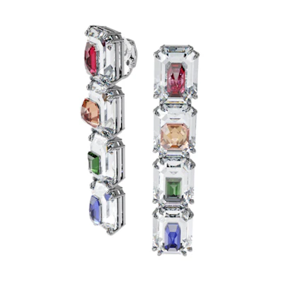 Swarovski Chroma Oversized Crystal Rhodium-Plated Clip-On Earrings Rainbow. 5600628