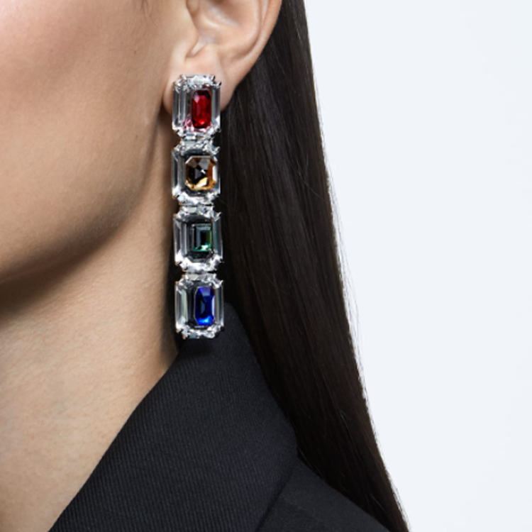 Swarovski Chroma Oversized Crystal Rhodium-Plated Clip-On Earrings Rainbow. 5600628 圖 3