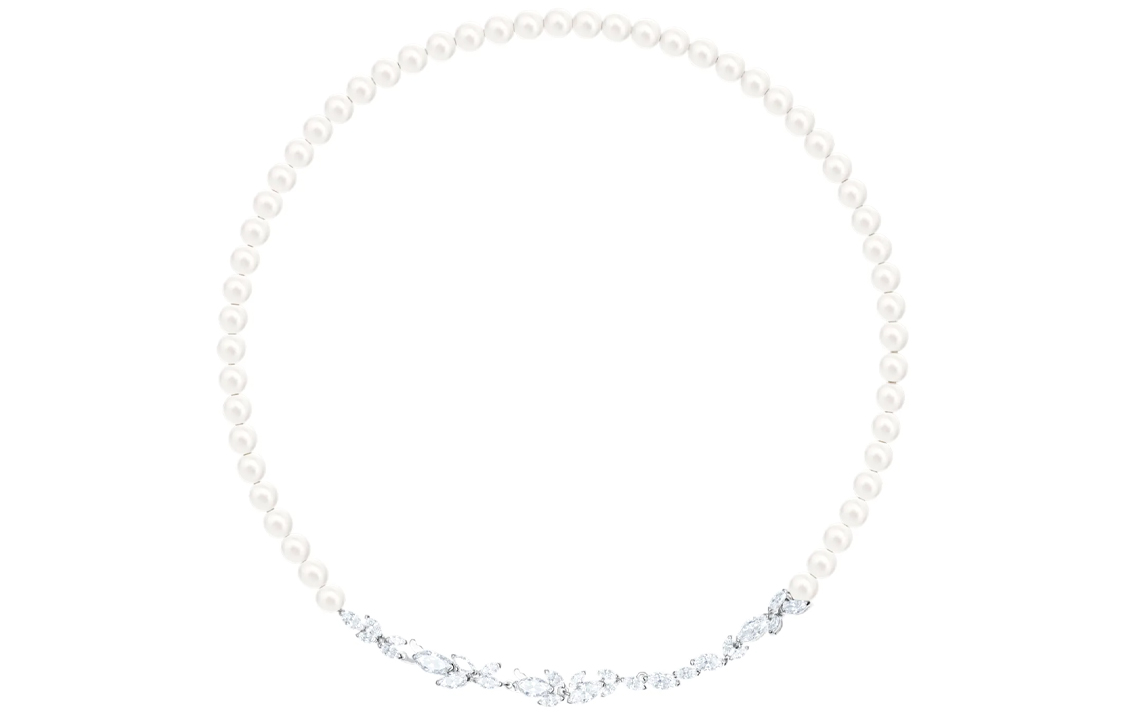 Swarovski Crystal Leaf Pendant Pearl Necklace Silver. 5414693