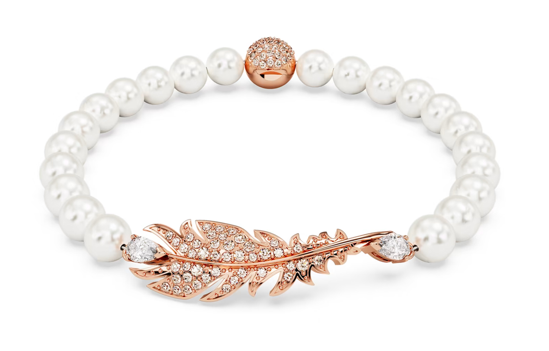 Swarovski Feather Rose Gold-Tone White Bracelet Unisex Couples Jewelry. 5663480