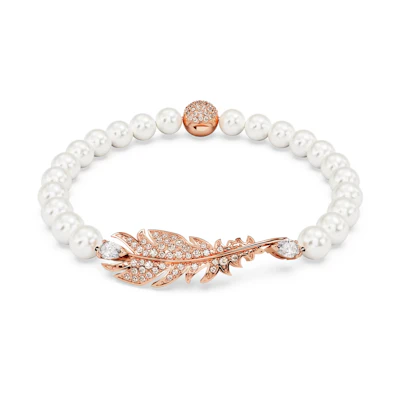 Swarovski Feather Rose Gold-Tone White Bracelet Unisex Couples Jewelry. 5663480