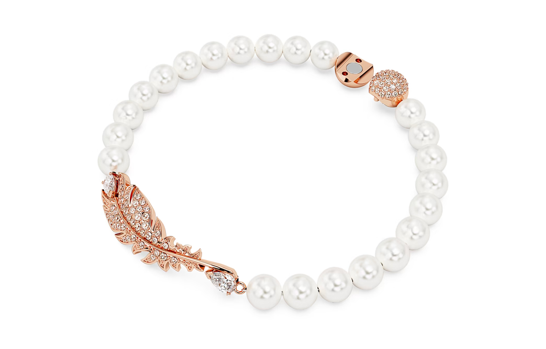 Lookbook スワロフスキー フェザー ローズゴールド ホワイト ブレスレット ユニセックス ジュエリー 5663480