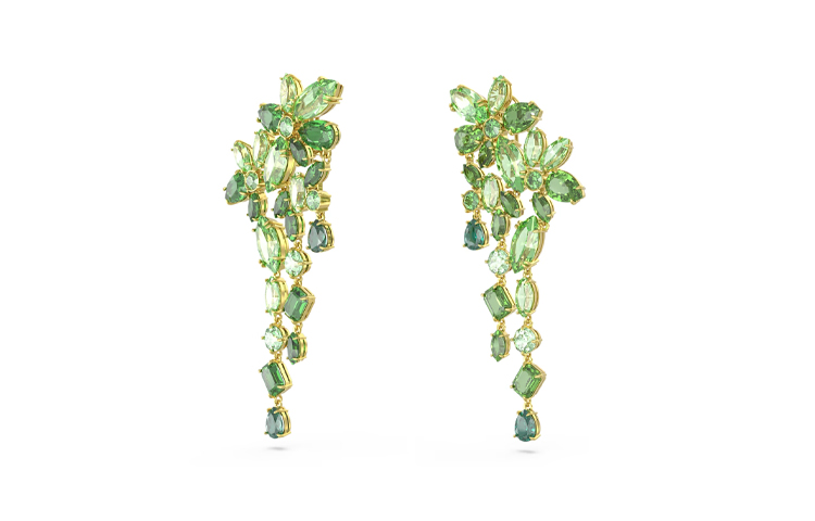 Swarovski Gold-Plated Leaf Design Earrings Unisex Couple Style in Green. 5652801