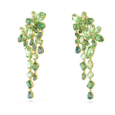 Swarovski Gold-Plated Leaf Design Earrings Unisex Couple Style in Green. 5652801