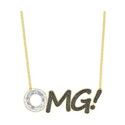 Swarovski Humorist Series Asia Exclusive Gold Crystal Pave OMG Necklace Unisex 5351569