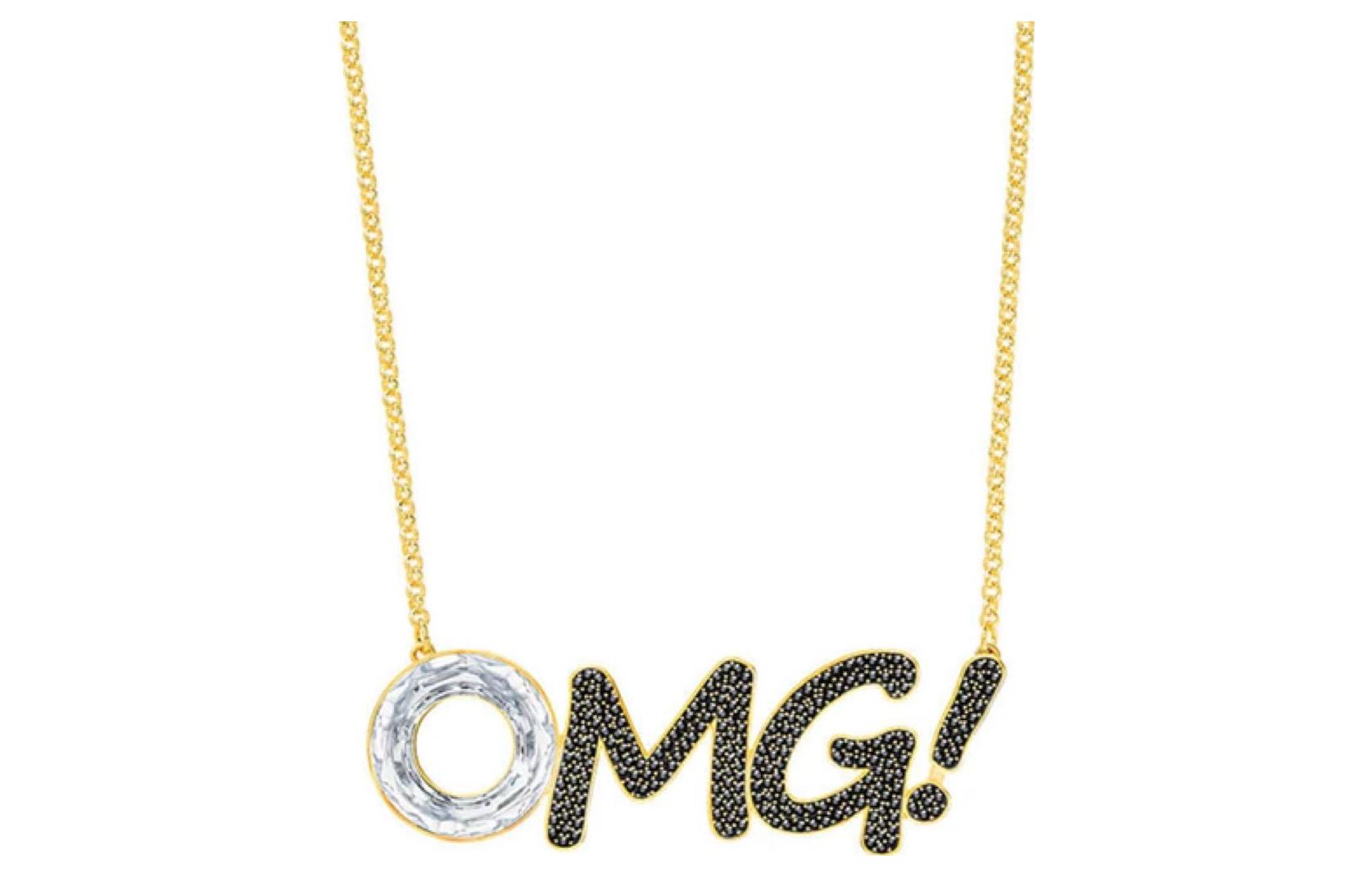 Swarovski Humorist Series Asia Exclusive Gold Crystal Pave OMG Necklace Unisex 5351569 圖 2