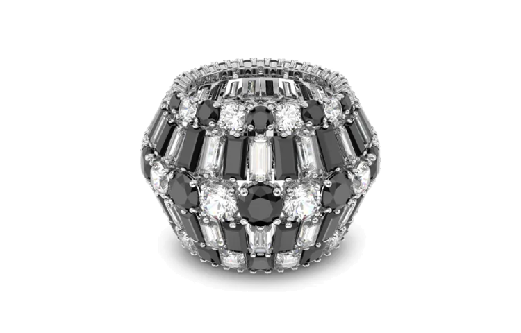 Swarovski Hyperbola Mixed-Cut Black Ring Unisex Couple Style. 9009656153222