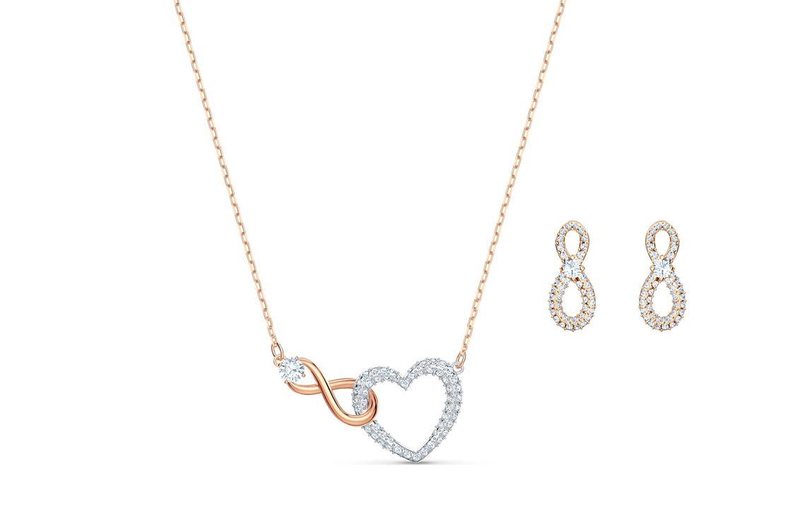 Swarovski Infinity Rose Gold Heart Necklace and Earrings Set for Women. 5521040 圖 2