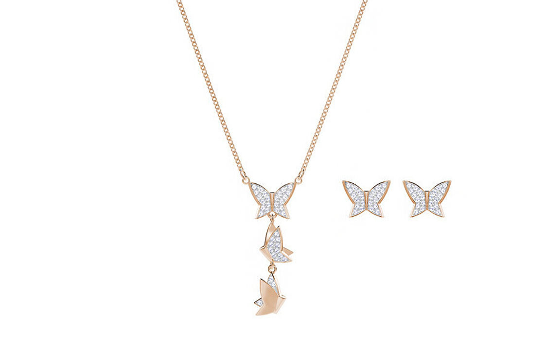 Swarovski LILIA Butterfly Necklace & Earrings Rose Gold Plated Set. 5382365