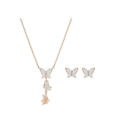 Swarovski LILIA Butterfly Necklace & Earrings Rose Gold Plated Set. 5382365