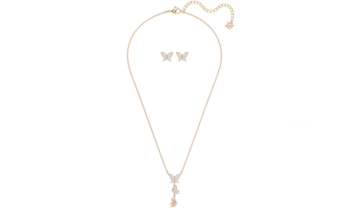 Lookbook 施華洛世奇LILIA蝴蝶項鍊耳環玫瑰金鍍套裝 5382365