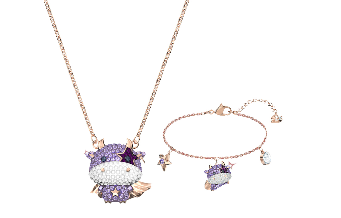 Swarovski LITTLE Colorful Cow Cute Bracelet & Necklace Set in Rose Gold. ES2020121405