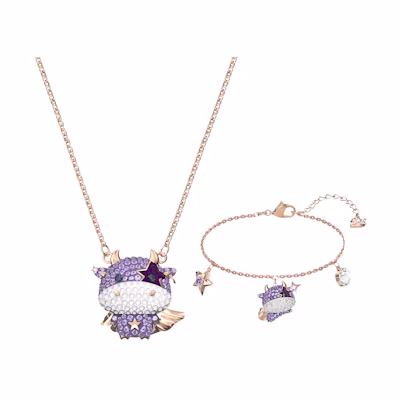 Swarovski LITTLE Colorful Cow Cute Bracelet & Necklace Set in Rose Gold. ES2020121405