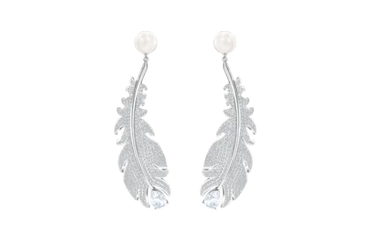 Swarovski NICE Pearl Feather Clip Earrings with Crystals - White. 5497866