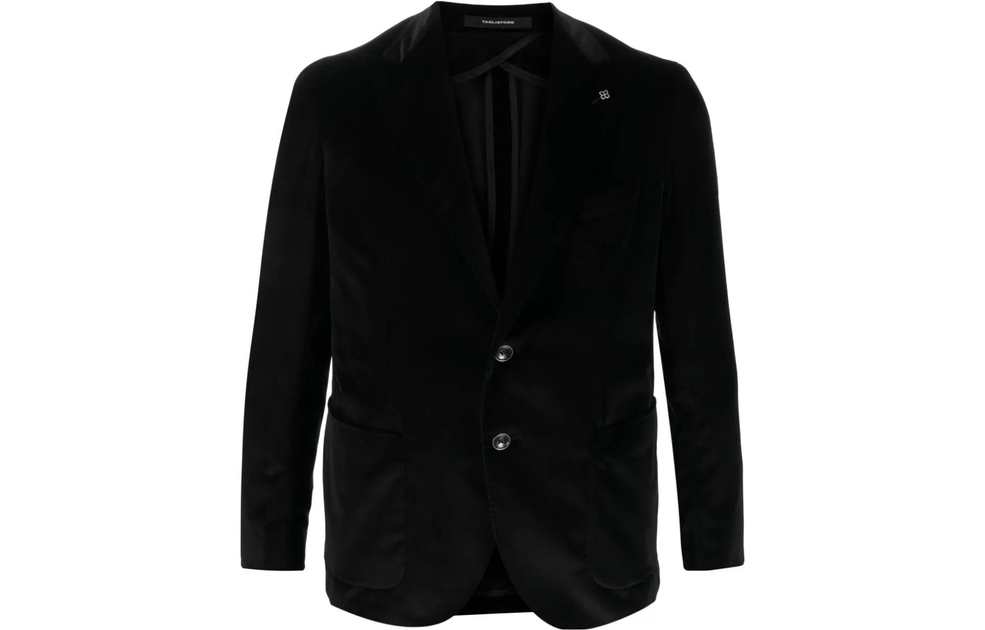 Tagliatore Black Solid V-Neck Single-Breasted Slim Fit Jacket 1SMC26K800007V23I096