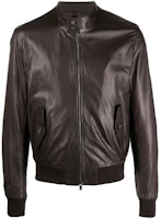Tagliatore Brown Leather Stand Collar Zip-Up Bomber Jacket COLBYASE2104TMORO Tagliatore Brown Leather Stand Collar Zip-Up Bomber Jacket COLBYASE2104TMORO