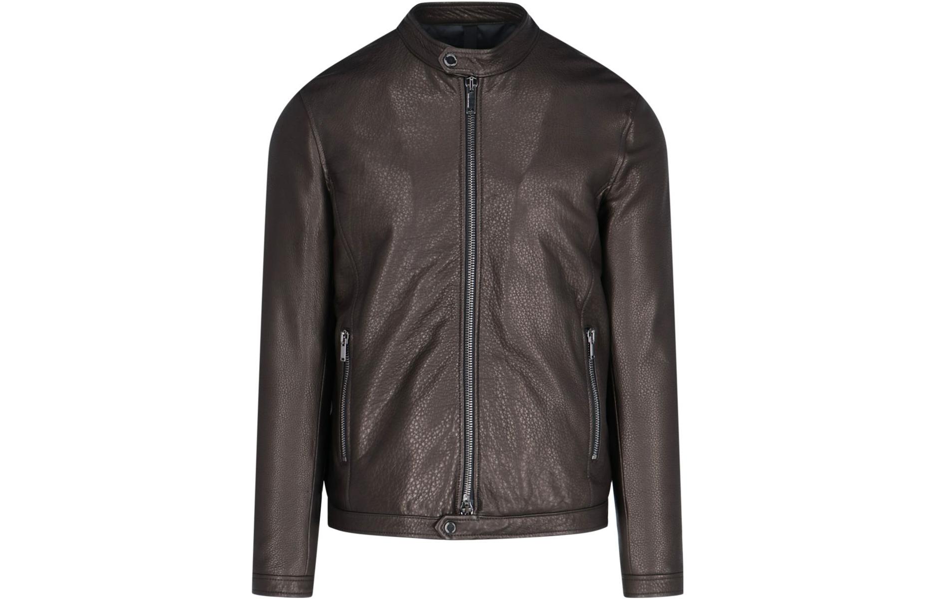 Tagliatore Brown Solid Zip-Up Straight Long Sleeve Jacket STANFORDASI2008NERO