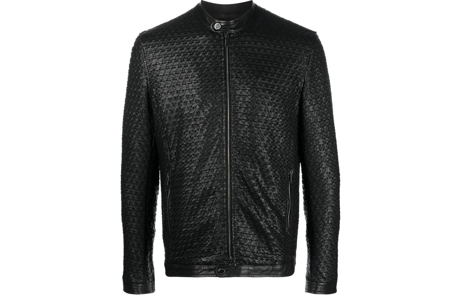 Tagliatore FW22 Textured Zip Moto Jacket Black CHI2204STANFORDINERO