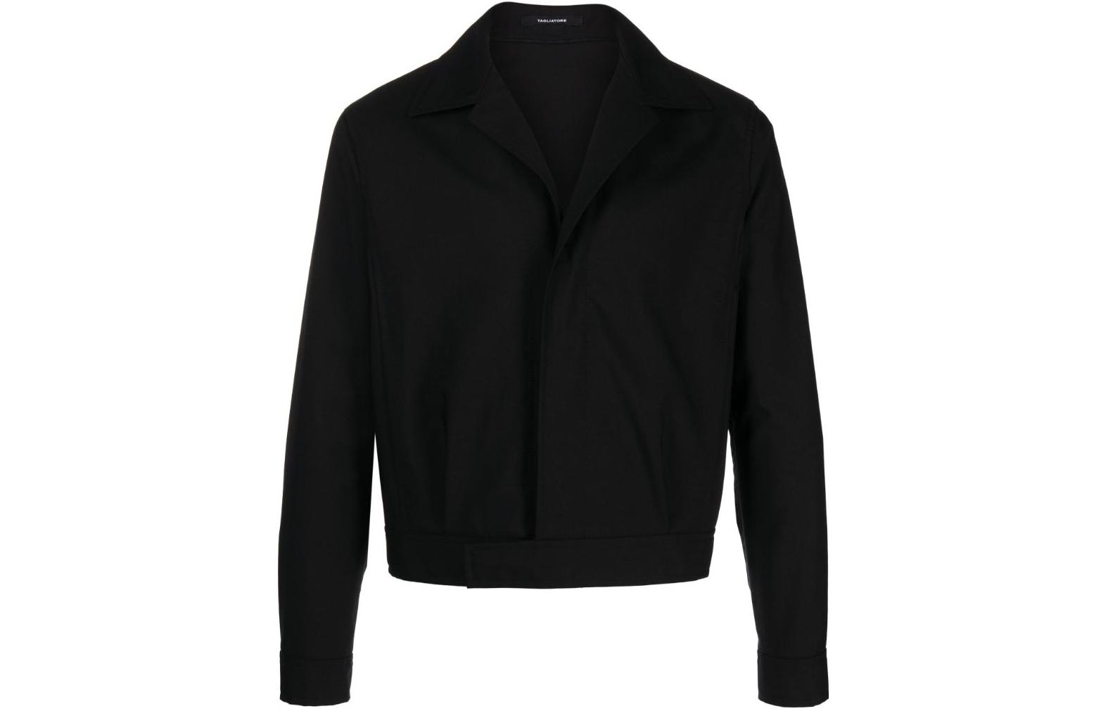 Tagliatore FW23 Black Solid Collar Long Sleeve Short Jacket SAINZ150143