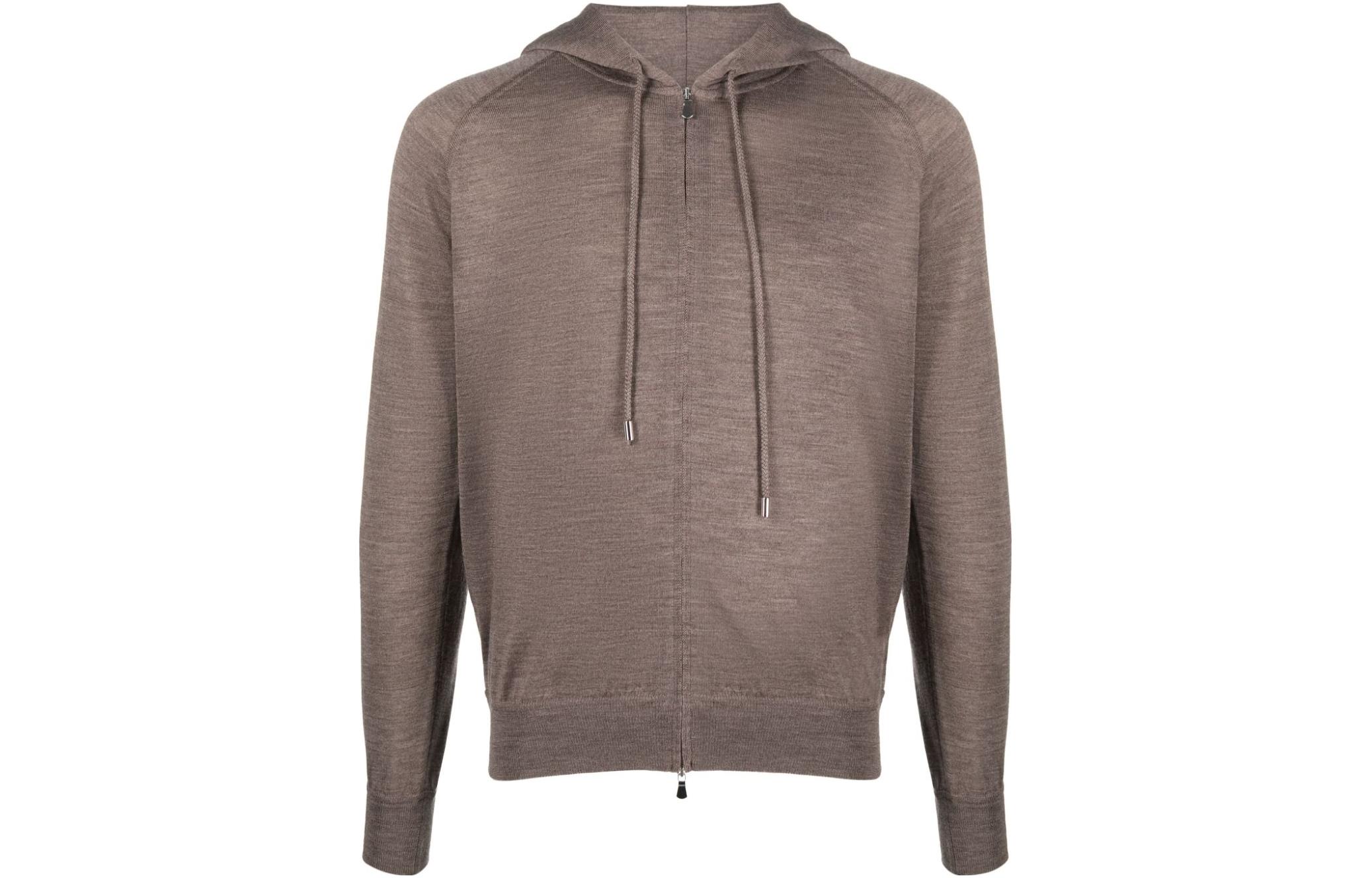 Tagliatore Light Brown Mélange Hooded Zip Casual Sweatshirt HORSTGSI2303
