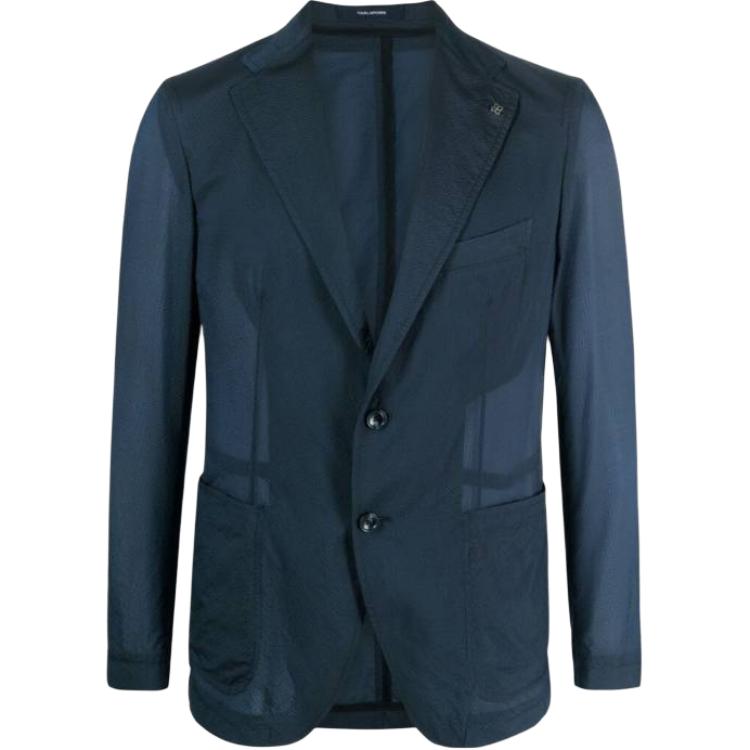 Tagliatore Navy V-Neck Single-Breasted Color-Block Jacket. C80001GDAKAR22KB1154