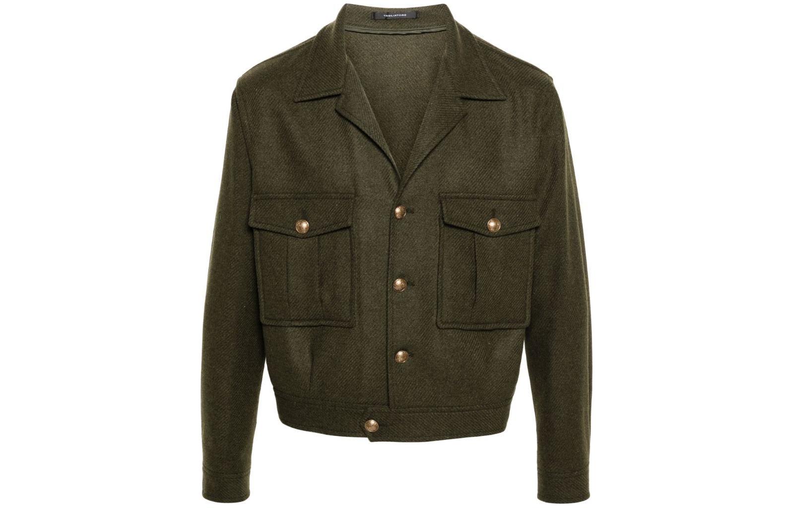 Tagliatore Single-Breasted Khaki Green Blazer Jacket with Patch Pockets FIRE340207