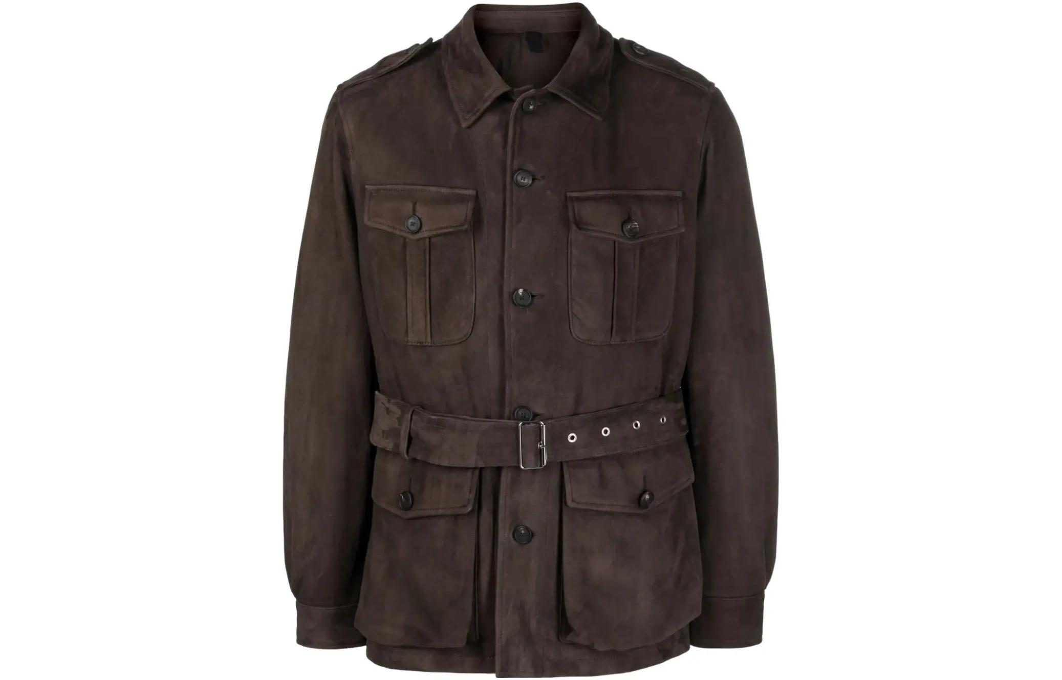 Tagliatore Solid Color Belted Long Sleeve Blazer Jacket Brown SAHARALHCHI2301