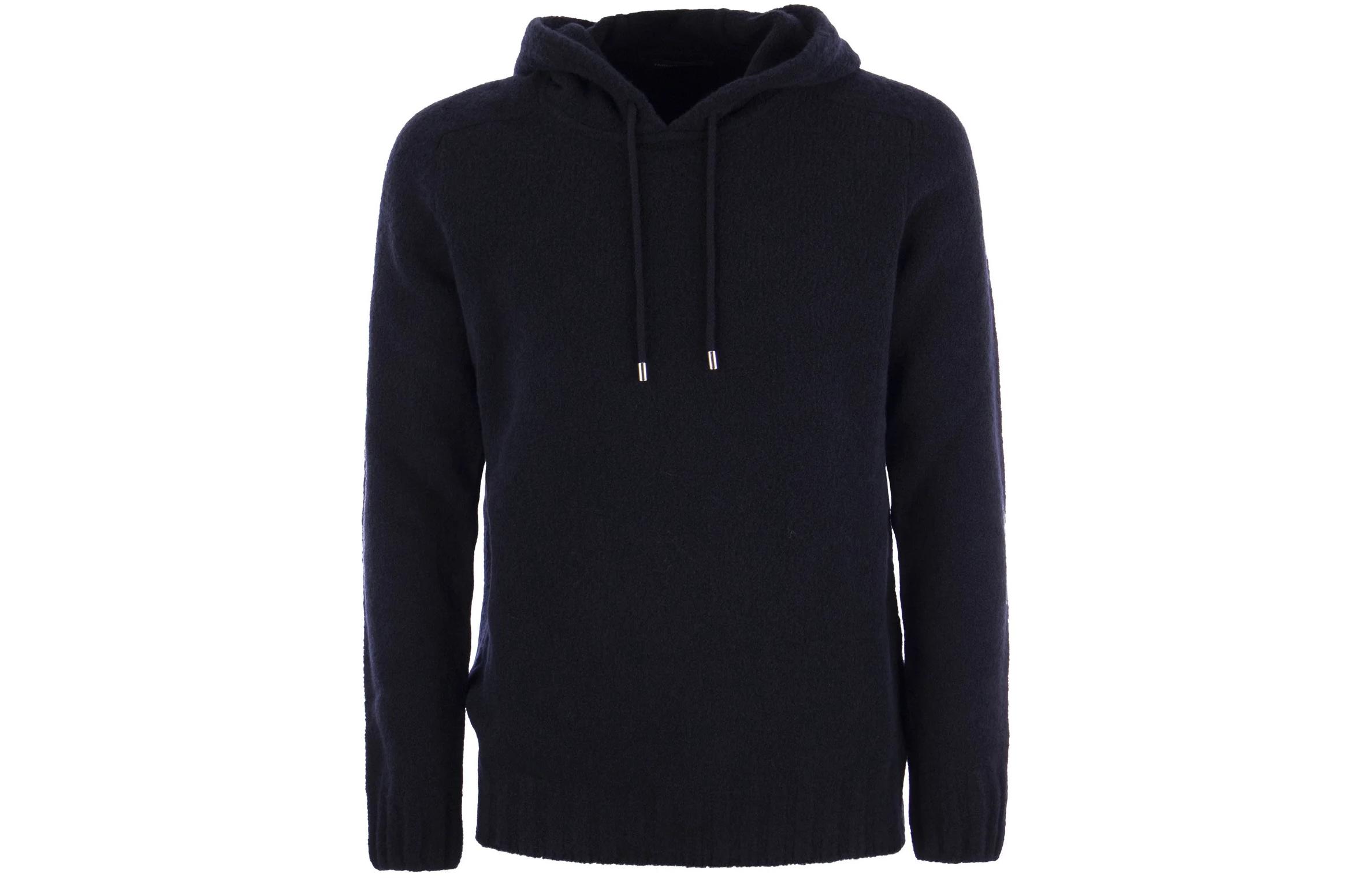 Tagliatore Solid Color Pullover Hoodie for Men Black HOLMGSI230923I347598