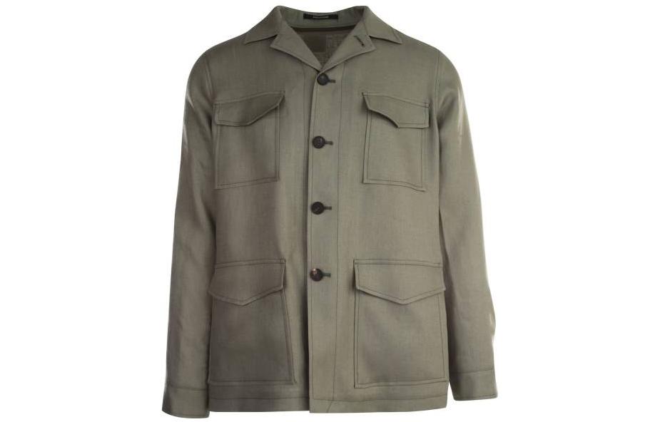 Tagliatore Solid Single-Breasted Green Jacket with Large Pockets VINCE340021EV917