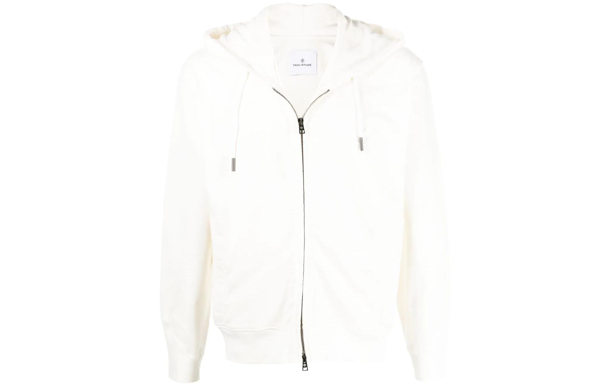 Tagliatore SS22 Solid Drawstring Zip Hoodie Jacket Men’s Off-White Casual Wear DALTONLPE2201