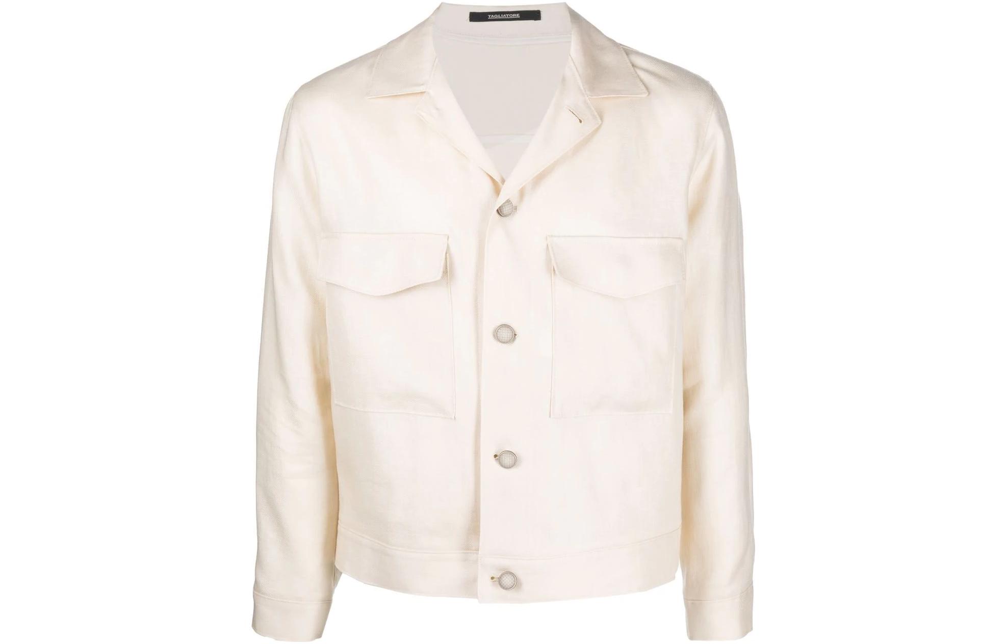 Tagliatore SS22 White Single-Breasted Blazer with Large Pockets EDDY340021EA858
