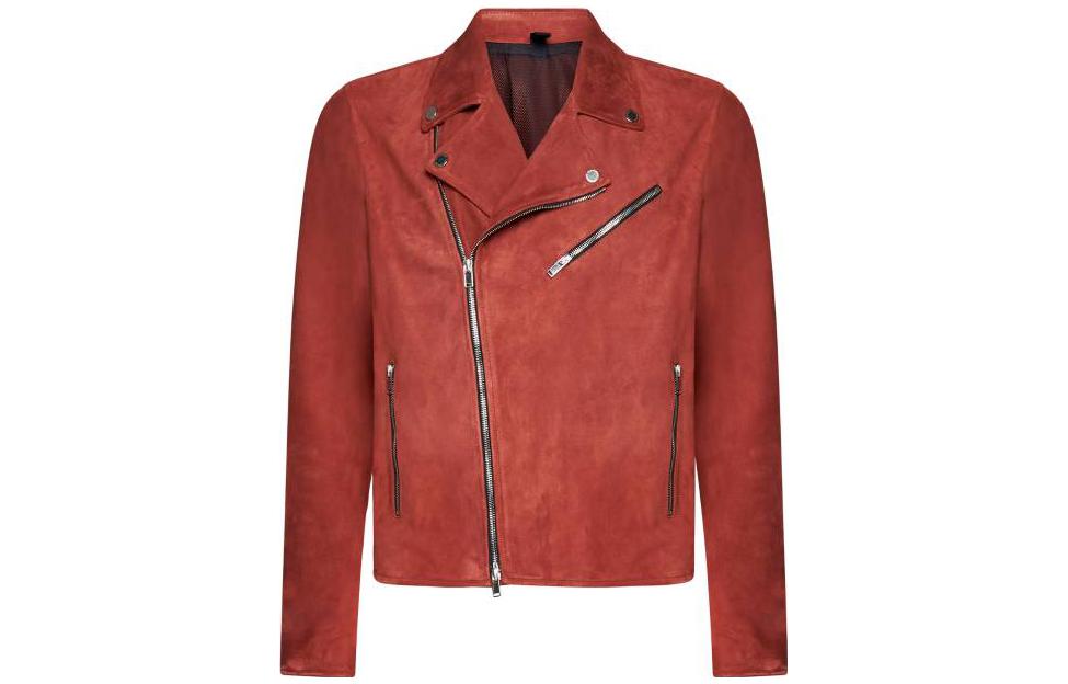 Tagliatore SS23 Red Suede Biker Jacket with Trapezoid Lapel FRANKLINCHE2301COCCIO