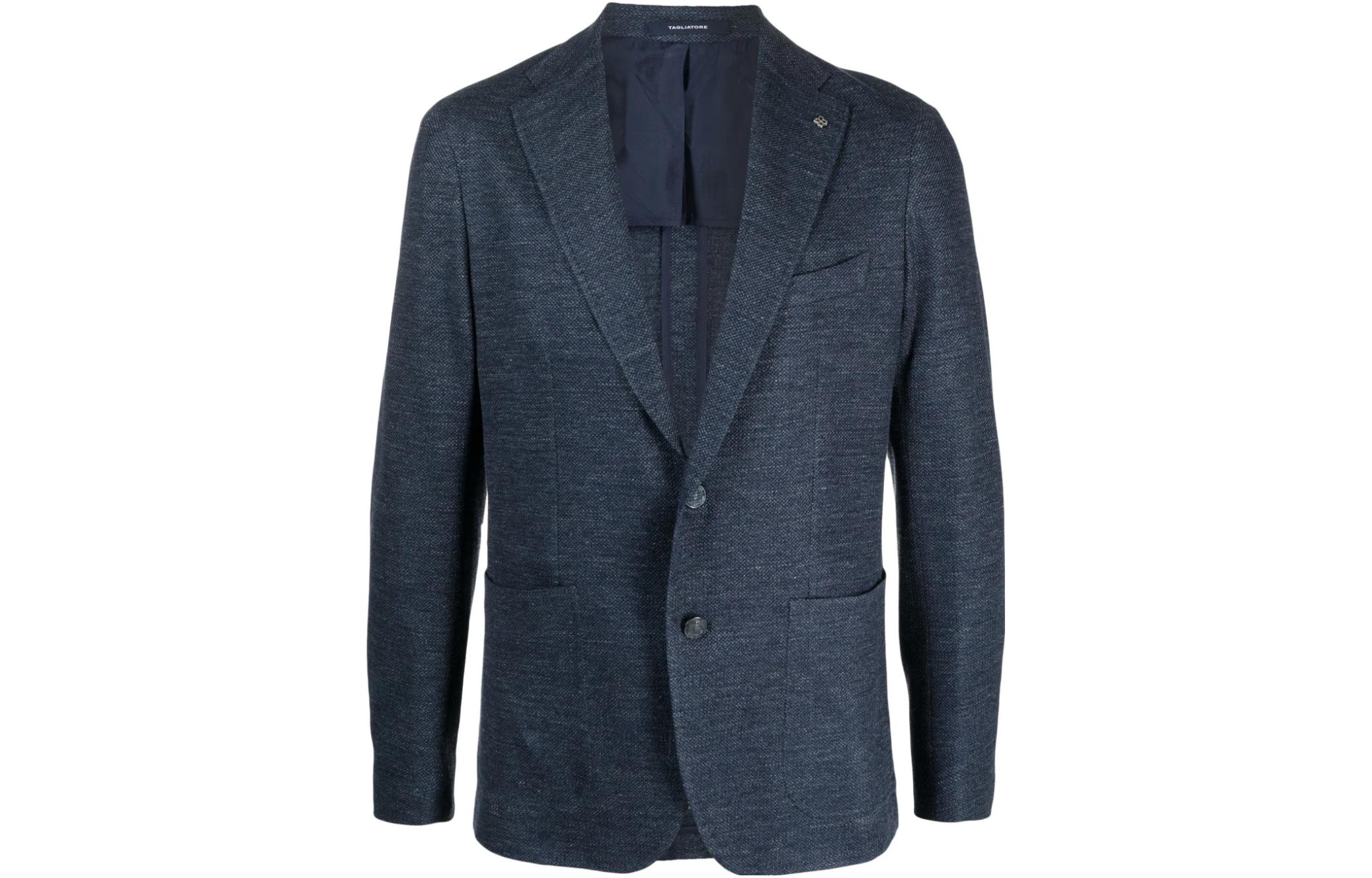 Tagliatore SS23 Solid Cuban Collar Enamel Detail Single-Breasted Jacket Blue 5700031SMJ22K-B1325