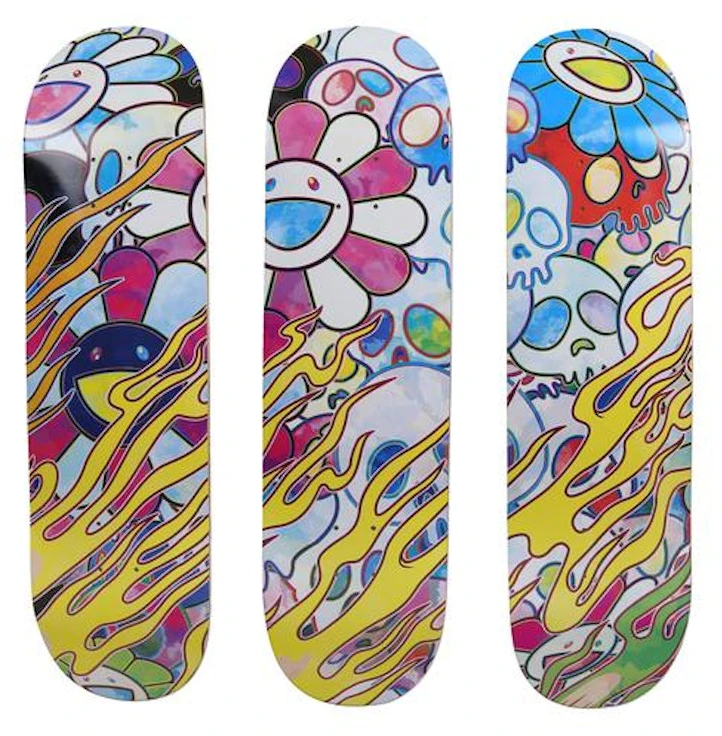 takashi-murakami-takashi-murakami-flaming-skull-skateboard-deck-set-multicolor