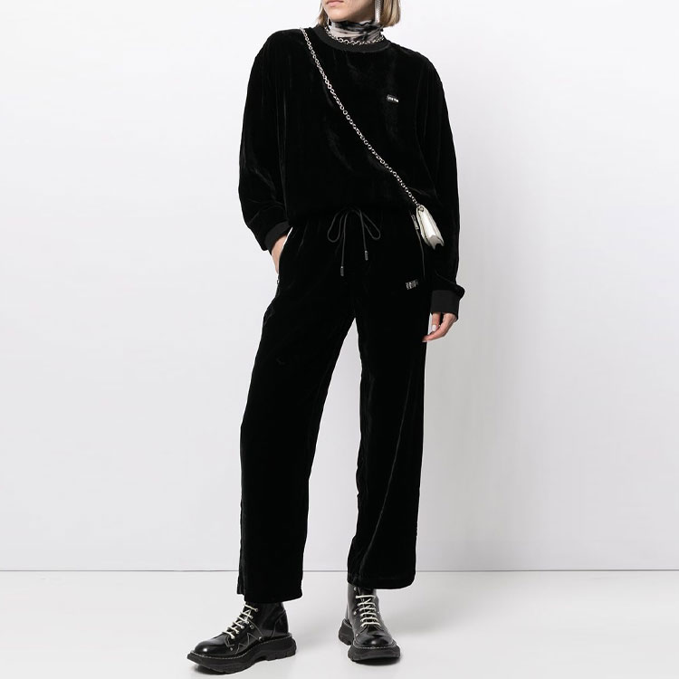 Purchase TEAM WANG 徽標絨布連帽衫 黑色 TW-1FW20ST