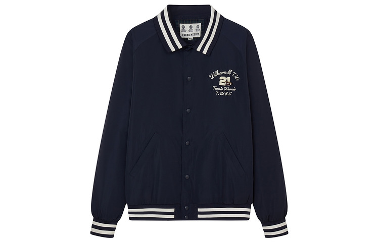 Teenie Weenie Men FW23 Retro Varsity Bomber Jacket with Stripes & Metal Accents. TNJJ233801K