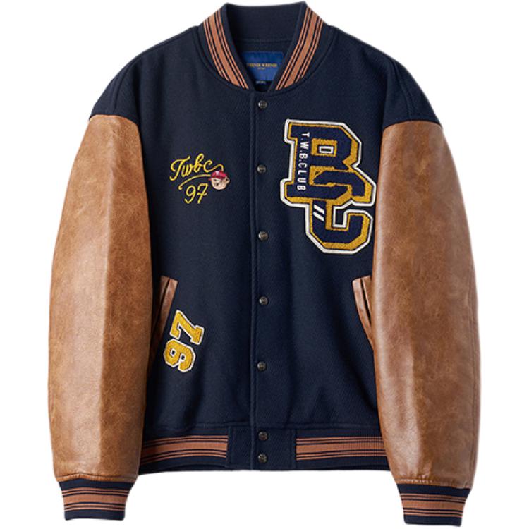 Teenie Weenie Men Retro Teddy Bear PU Wool Baseball Jacket Unisex Style. TNJW258901I